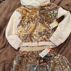 Kids Gold and White Sequin Dance Costume Set girls 8/10